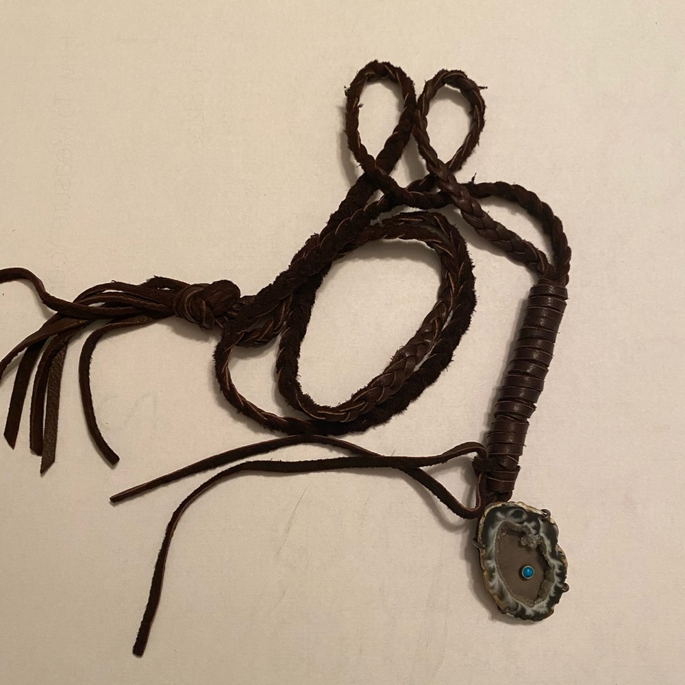 CLP Jewelry Leather, Geode, and Turquoise Necklace
